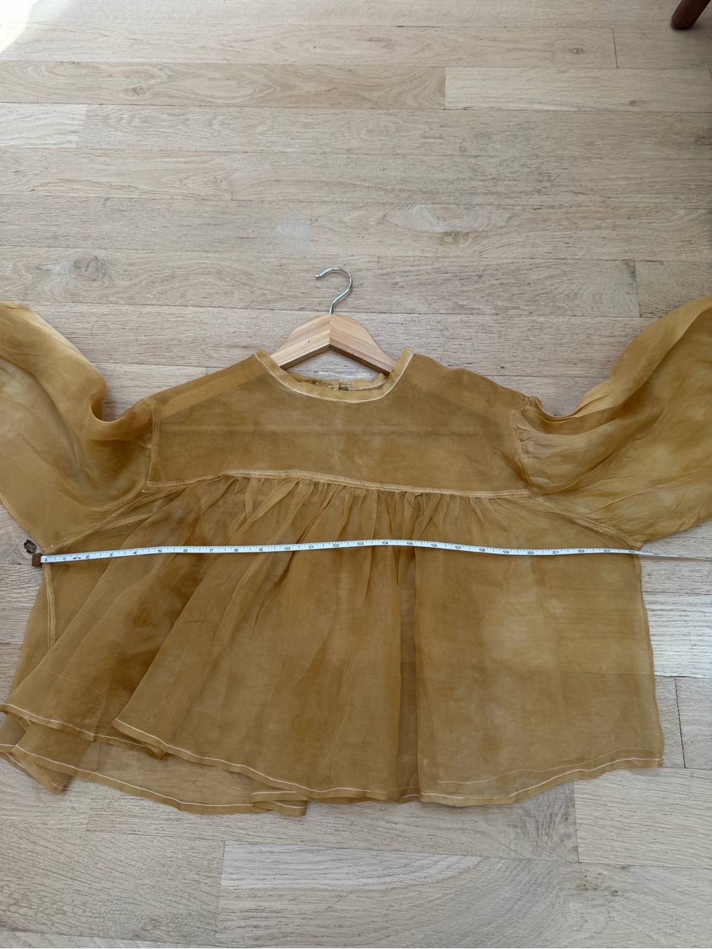 Sheer Puff-Sleeve Blouse in Camel - Picture 6 of 6